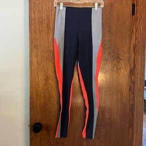 Athleta Crest Colorblock Tight/Leggings Navy/Grey/Orange XS